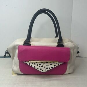 Betsey Johnson white and fucsia satchel purse